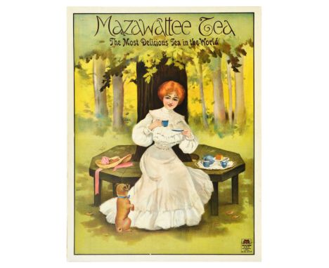 Original vintage advertising poster for Mazawattee Tea - The Most Delicious Tea in the World - featuring an illustration of a