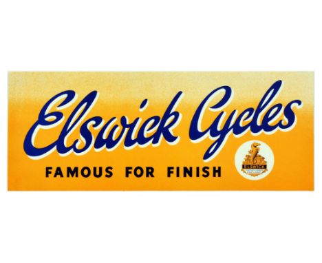 Original vintage advertising poster for Elswick Cycles – Famous For Finish, featuring stylised lettering set over an orange a