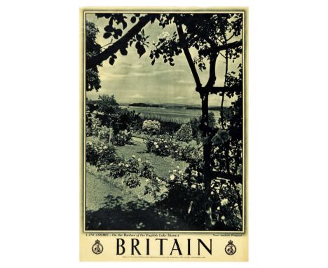 Original vintage travel poster for Britain featuring a black and white photo of a garden in Lancashire - On the borders of th