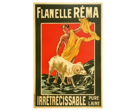 Original vintage advertising poster for Rema Flannel Non-shrink Pure Wool / Flanelle Rema Irretrecissable Pure Laine, featuri