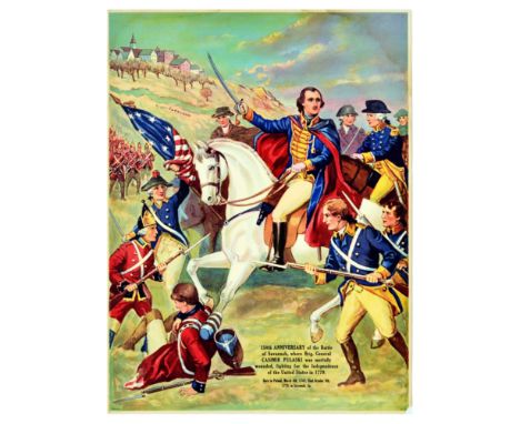 Original vintage propaganda poster featuring an illustration of the Battle of Savannah, also called the Second Battle or the 