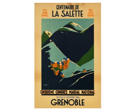 Original vintage travel poster for Centenaire de La Salette. Cinquieme Congres Marial National / La Salette Centenary. Fifth 