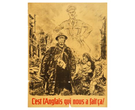 Original vintage World War Two Vichy anti-British propaganda poster issued in the Nazi occupied France. It was the Englishman