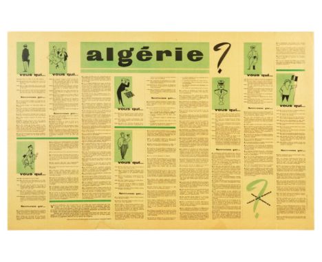 Set of 3 original vintage propaganda posters issued during campaign for independence of Algeria. 1. National Centre for Indep