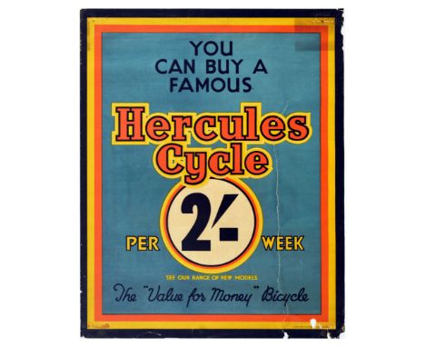 Original vintage advertising poster for bicycle - You can buy a famous Hercules Cycle 2'- per week. See our range of new mode