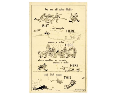 Original vintage World War Two propaganda poster showing the effects of wasting time while spotting the Nazi planes during th