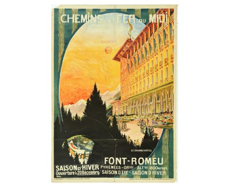 Original vintage railway travel poster issued by the Chemins de fer du Midi also known as Southern Railway featuring a stunni