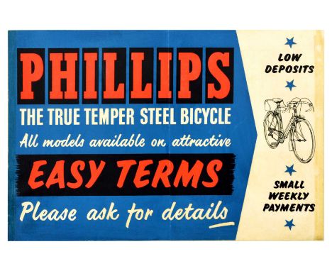 Original vintage advertising poster for Phillips bicycle – The true temper steel bicycle. All models available on attractive 
