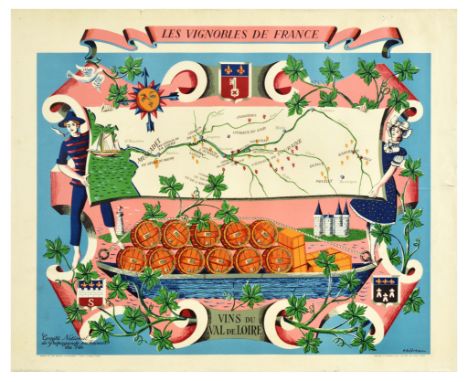 Original vintage advertising poster promoting French wines, one of a series of posters issued by the French Government’s Comi