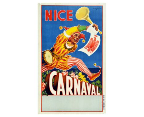 Original vintage travel poster for Nice Carnival featuring a stunning illustration by a French artist Charles Beglia (1887-19