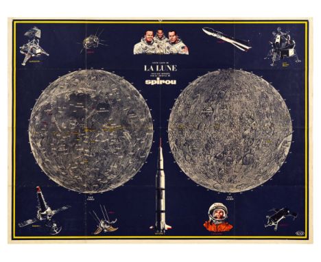 Original vintage poster La Lune / The Moon by Spirou, a weekly Franco-Belgian comics magazine published since 1938, the poste