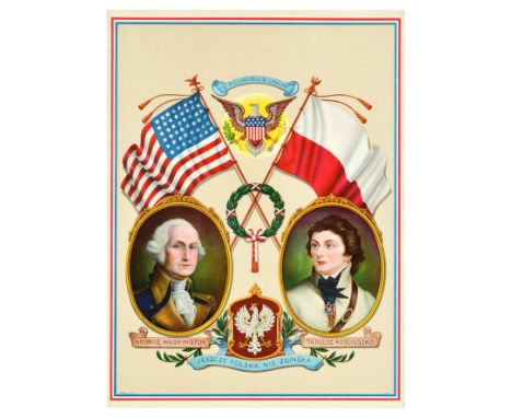 Original vintage propaganda poster featuring an illustration of the first President of the United States George Washington (1