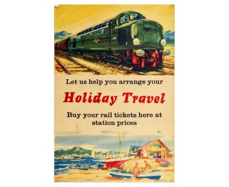 Original vintage travel poster published by British Transport Commission featuring a great dynamic illustration of a Class 40