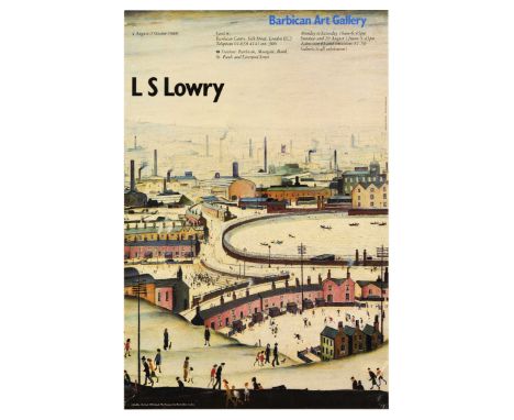 Original vintage advertising poster for L.S. Lowry artwork exhibition held at the Barbican Art Gallery from 4 August to 2 Oct
