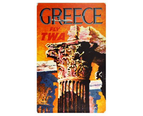 Original vintage travel poster issued by Trans World Airlines / TWA featuring a great design by the notable American artist D