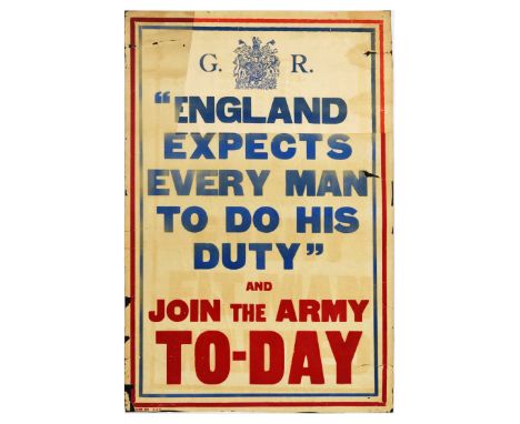 Original antique World War One army recruitment poster - England Expects Every Man to Do His Duty and Join the Army To-Day - 