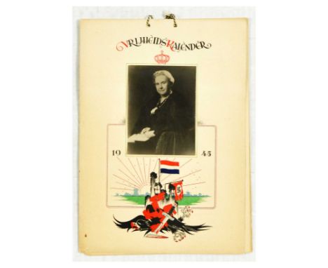 Original vintage post World War Two propaganda poster Vrijheidskalender / Freedom Calendar from 1945, featuring a photograph 