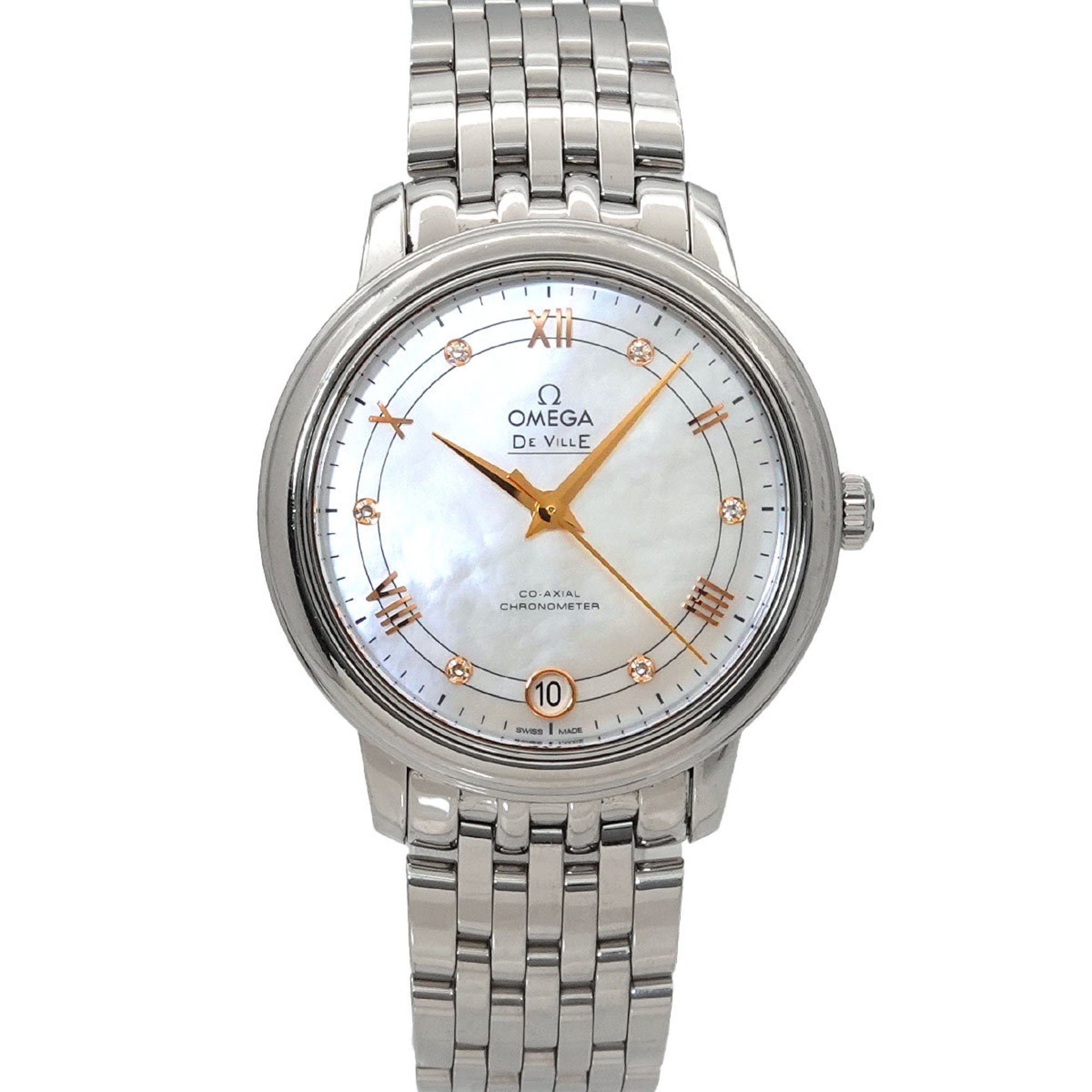 OMEGA DeVille Prestige 424 10 33 20 55 002 Women\'s Watch with Date Display, 6 Diamonds, White Shell