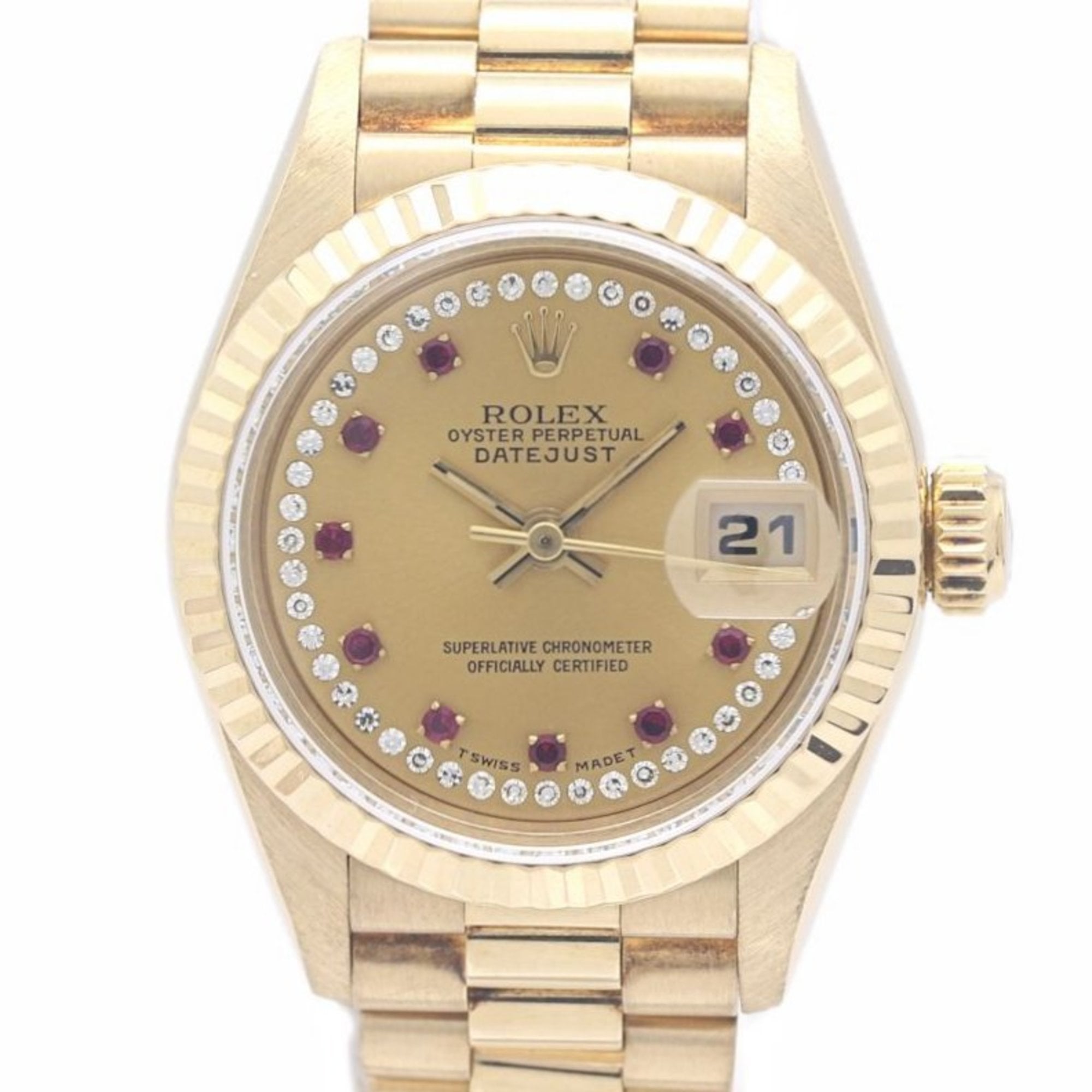 ROLEX Datejust Millyard Diamond Ruby 69178LR Women\'s Watch 18K Yellow Gold 40294