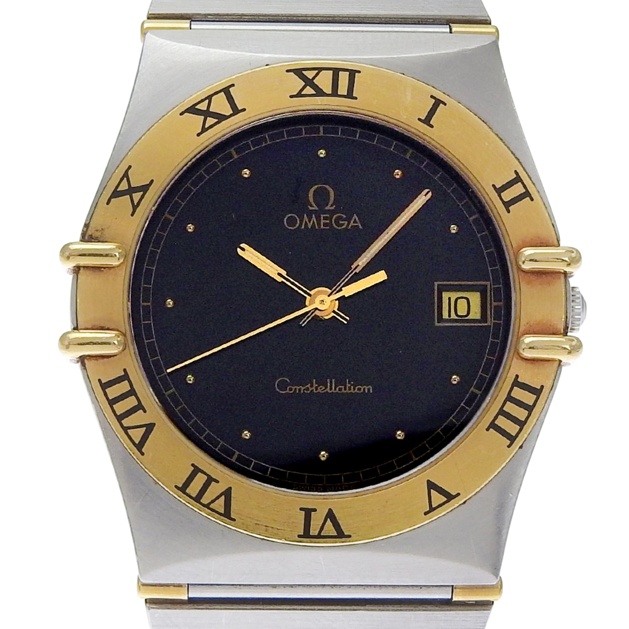 OMEGA Constellation Men\'s Watch, Stainless Steel, Silver Quartz Movement, Analog Display, Black Dia