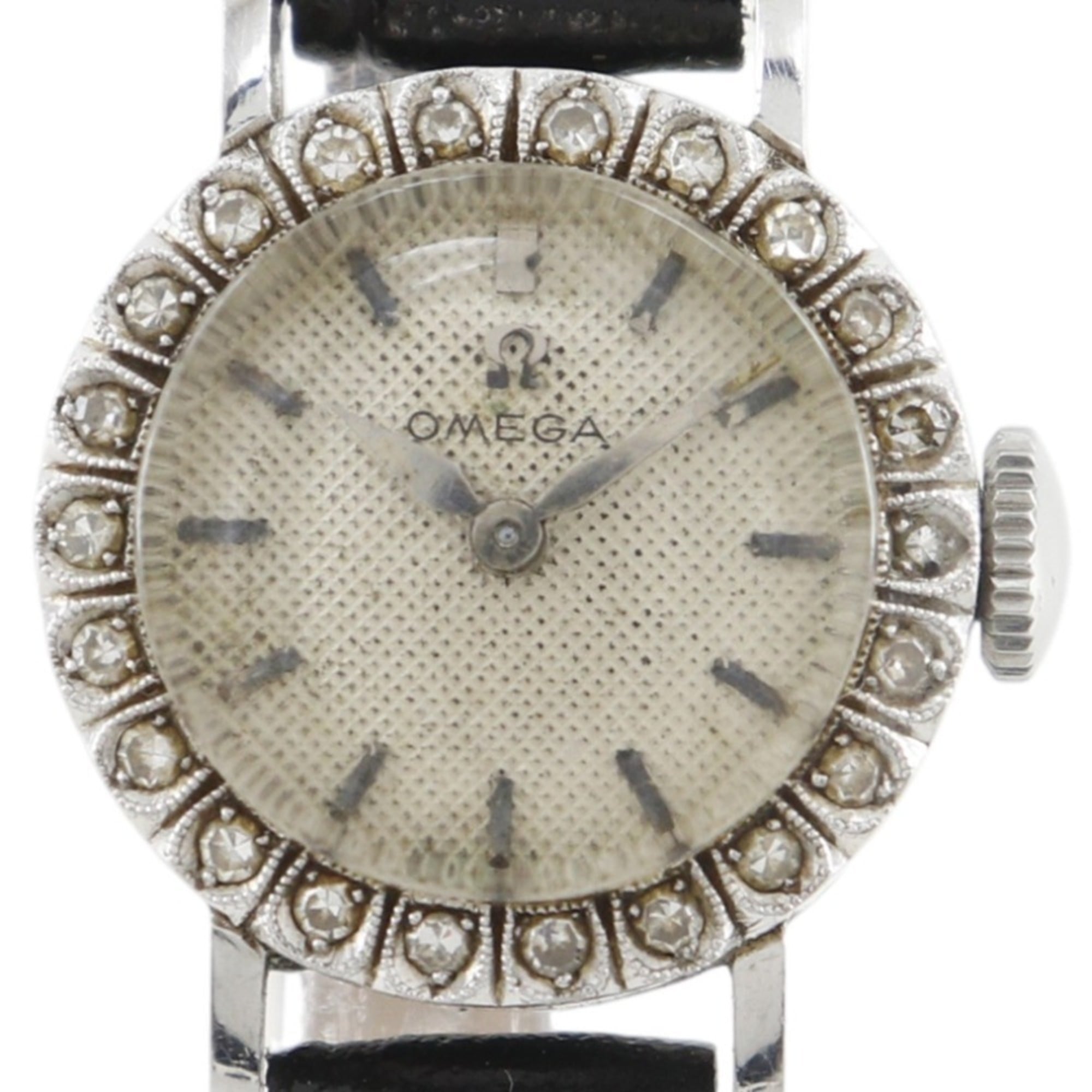 OMEGA Antique Watch, Cal. 481, Platinum, Diamond, Embossed Leather, Manual Winding, Analog Display,