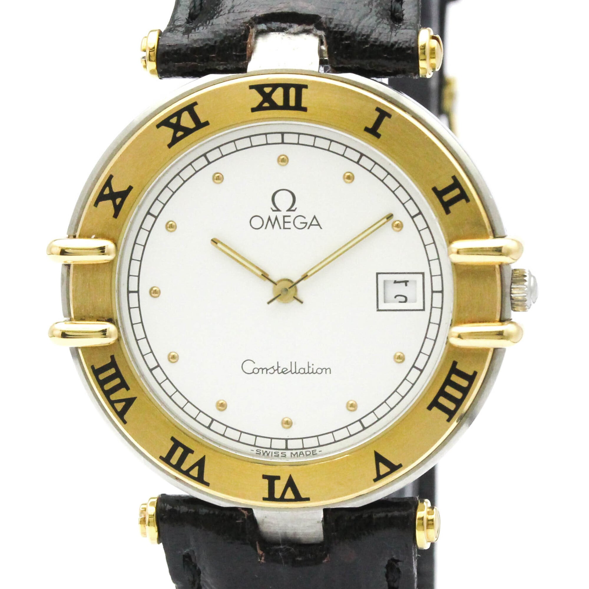 OMEGA Constellation Date 18K Gold Steel Mens Watch 196.0360 Polished