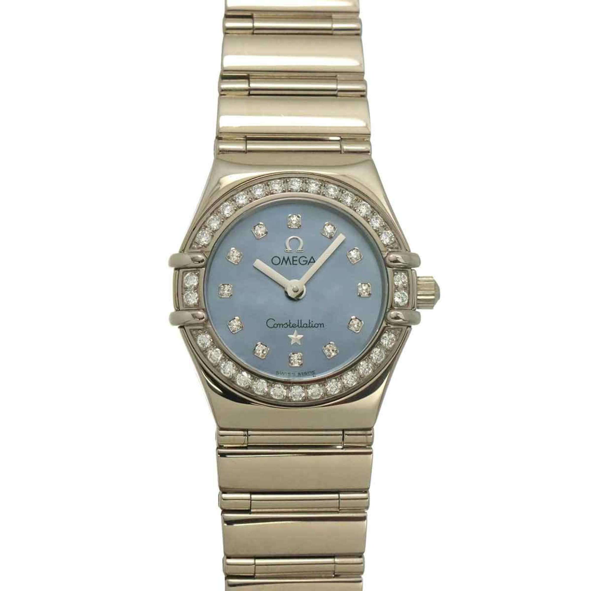 Omega Constellation Mini My Choice 1165 77 Diamond Bezel Ladies\' Watch Blue Shell 18K White Gold So