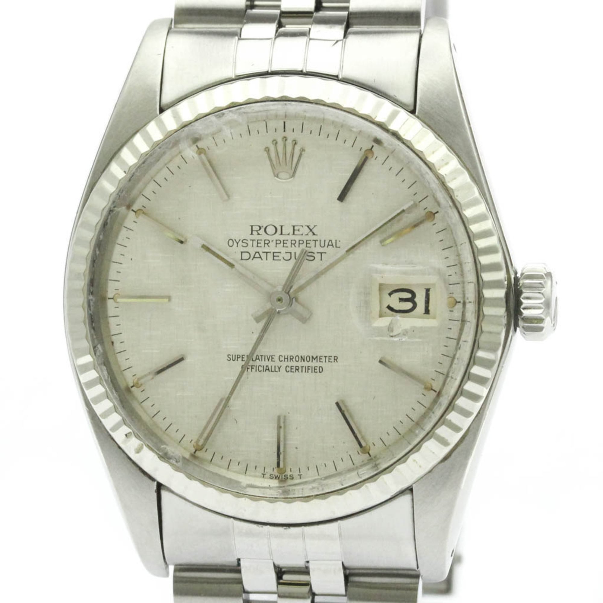 ROLEX Datejust 18K White Gold Steel Automatic Mens Watch 16014 Polished