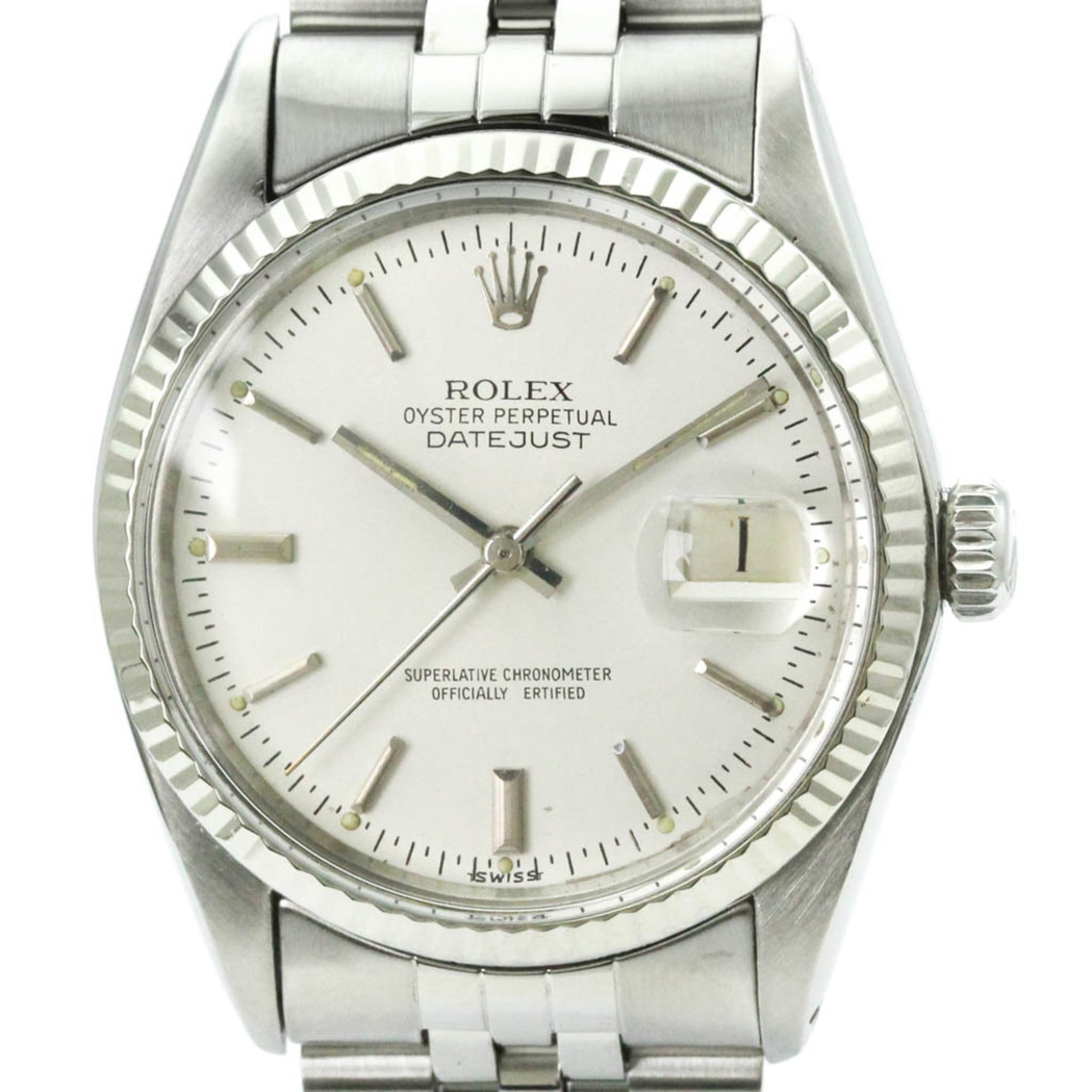 ROLEX Datejust 18K White Gold Steel Automatic Mens Watch 16014 Polished