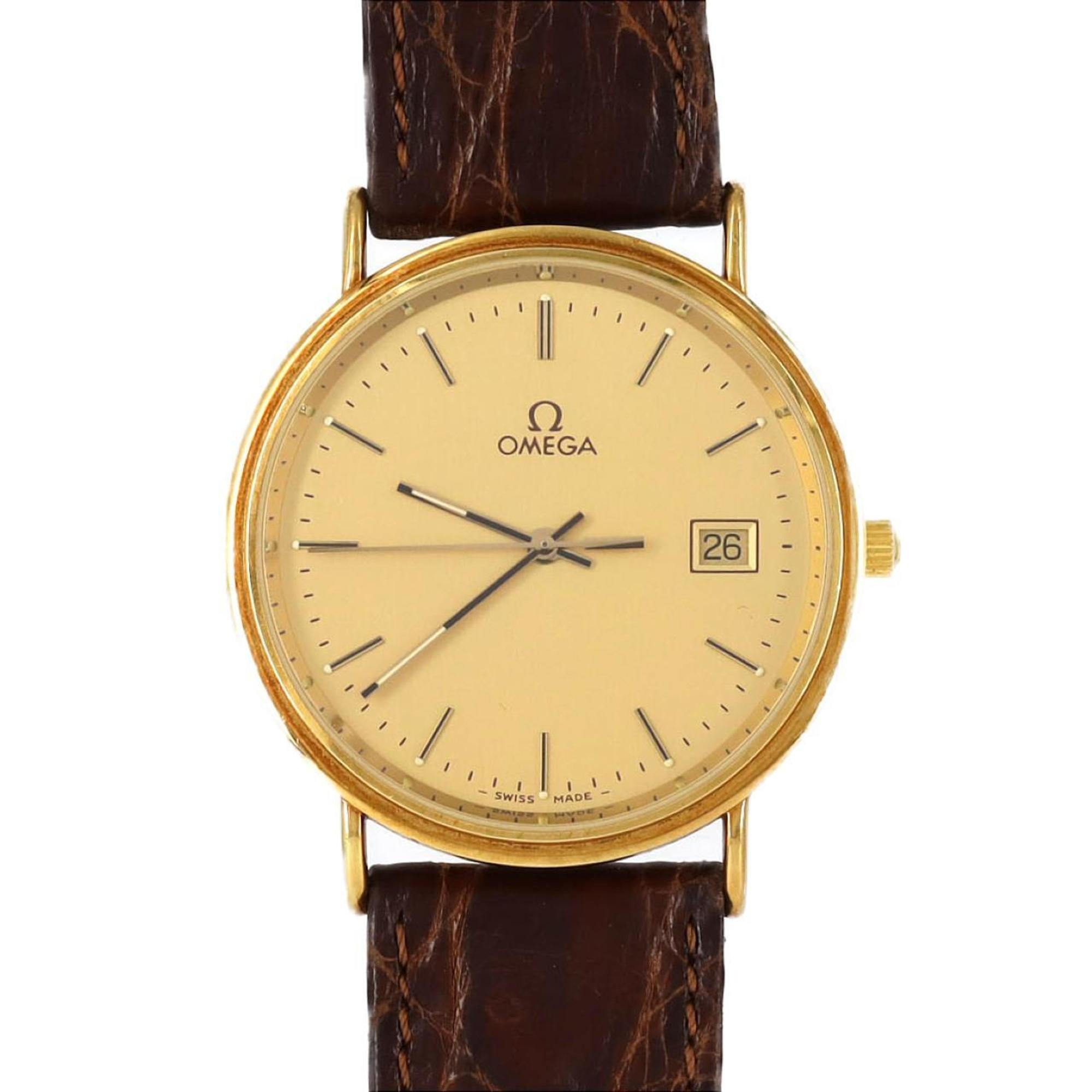Omega round case YG watch quartz