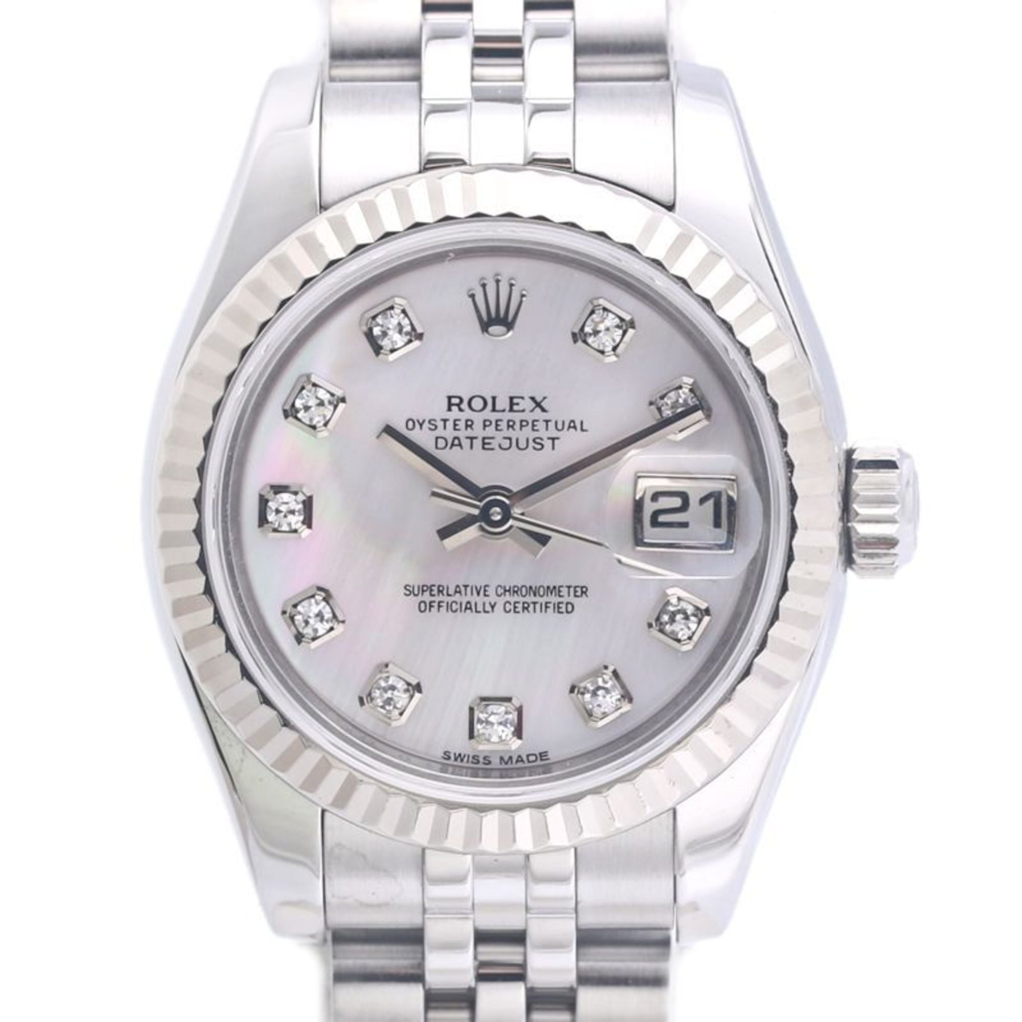 ROLEX Datejust 10P Diamond White Mother-of-Pearl 179174NG Women\'s Watch 18K Gold x Stainless Steel