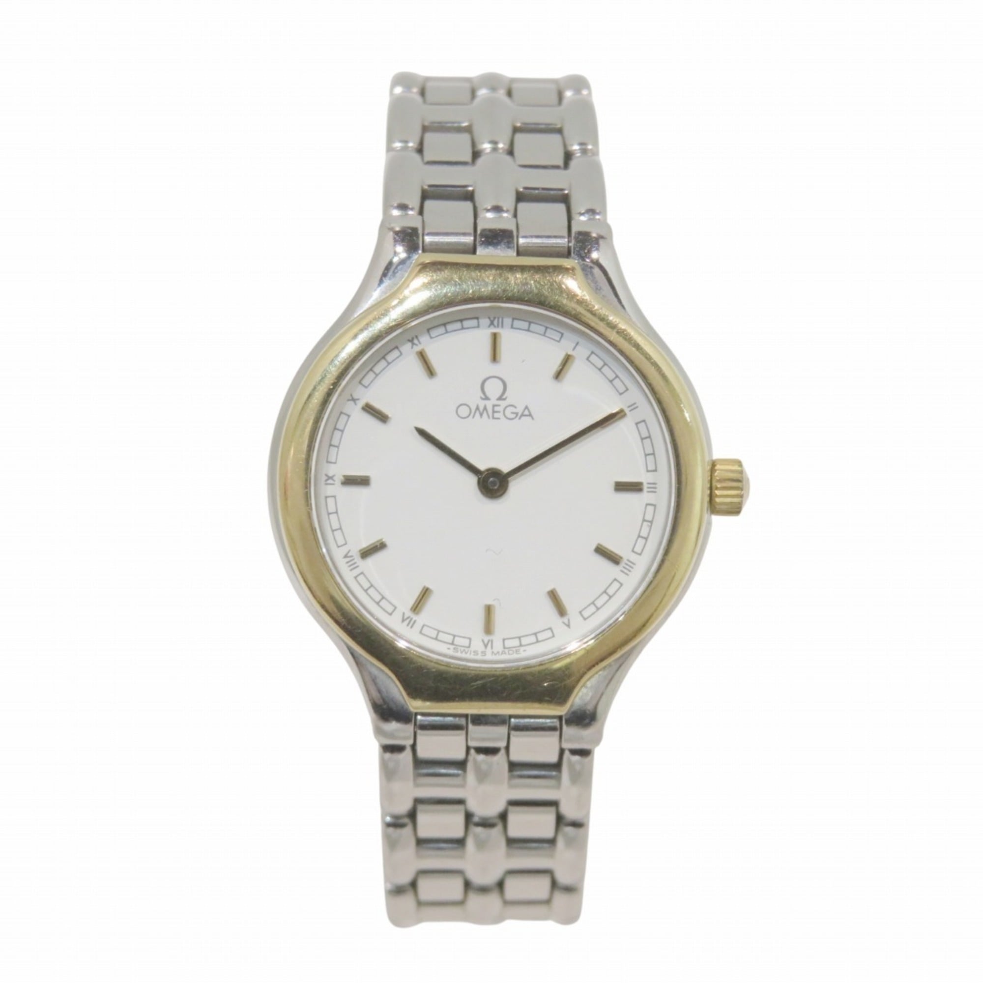 OMEGA Devil Symbol Watch, Stainless Steel, Quartz, White Dial