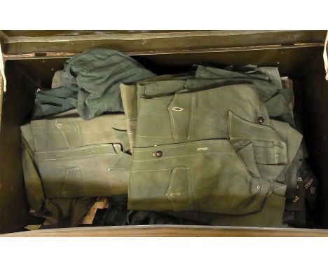 Karki uniform DSBB 1961, mens shirts, Mosquito net, shorts, hat all in tin trunk labelled Captain W H Yates 
