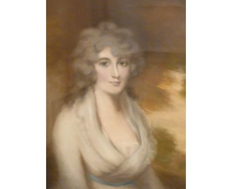 UnattributedPastel drawing Half-length portrait in the style of Gainsborough of a young lady, Lady Emma Hamilton