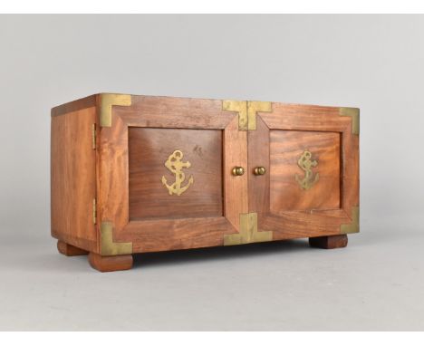 A Modern Brass Inlaid CD Storage Rack with Hinged Doors, 33cm Wide