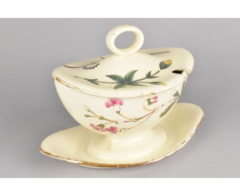 An Early 19th Century Staffordshire Creamware Botanical Decorated Tureen and Cover, c.1800, 19x14.5cm high