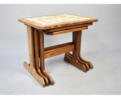 A Mid 20th Century Nest of Three Tile Top Tables, 52cm Wide