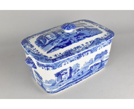 A Large Spode Blue and White Bread Bin, 41cm wide