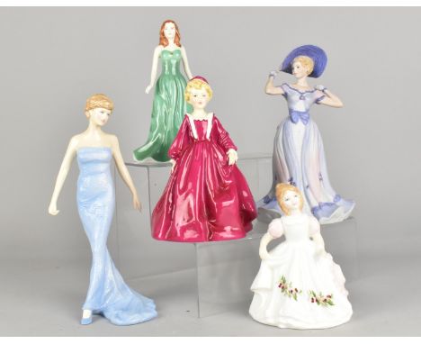 Five Various Ceramic Ladies to Comprise Royal Doulton Dian, May Emerald, December, Royal Worcester Grandmother's Dress and Co