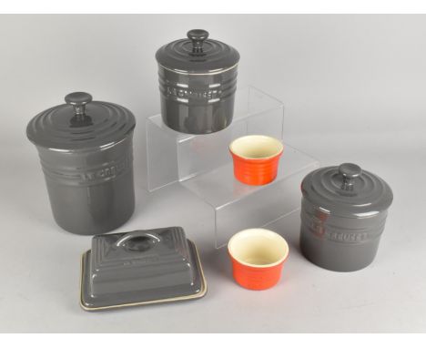 Six Pieces of Le Creuset Stonewares to Comprise Three Storage Jars, Butter Dish and Cover and Two Ramekins