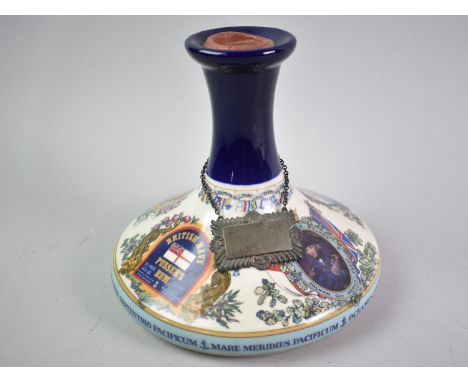 A Novelty Ceramic Decanter Containing one Litre of British Navy Pussers Rum, Wax Sealed and Together with Silver Plated Decan