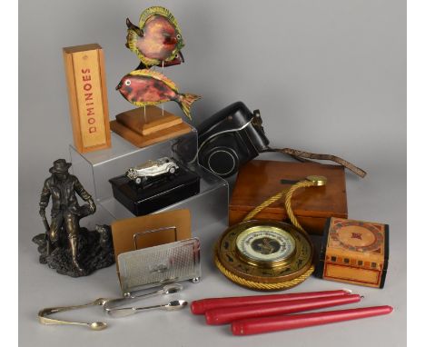 A Collection of Various Sundries to Comprise Bronzed Resin Figure Group of Huntsman and Hound, Fish Ornament, Late Victorian 