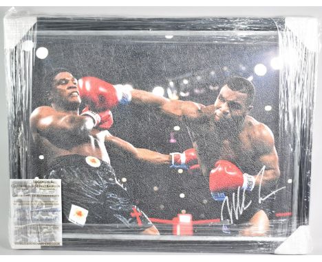 A Framed Boxing Print Depicting Mike Tyson, Signed and with Certificate of Authenticity