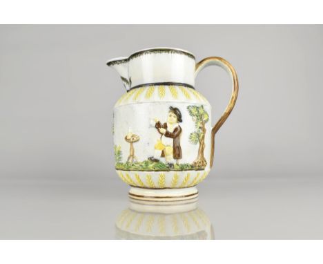 A 19th Century Prattware 'Parson, Clerk and Sexton' Pearlware Relief Jug, C.1800, 20cm high