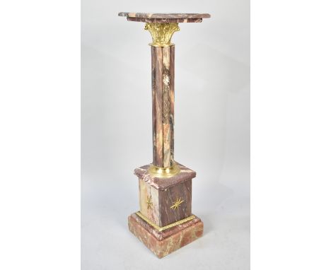 A Reproduction French Style Reeded Column Stand on Stepped Ormolu Mounted Base having 28cm Square Top, 103cm High