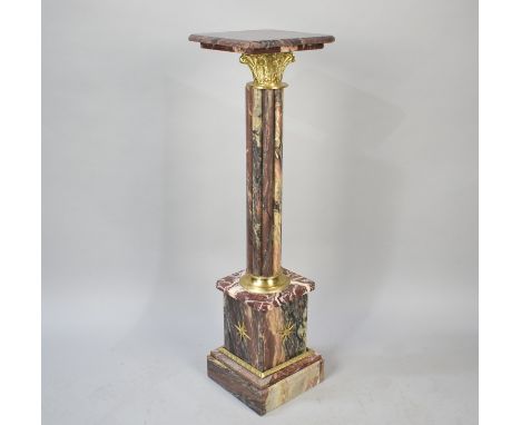 A Reproduction French Style Reeded Column Stand on Stepped Ormolu Mounted Base having 28cm Square Top, 103cm High
