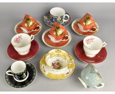A Collection of Various Cabinet Cups and Saucers to Include Aynsley Gilt Rose on Orange Ground Cups, Crescent-de-Luce Cup and