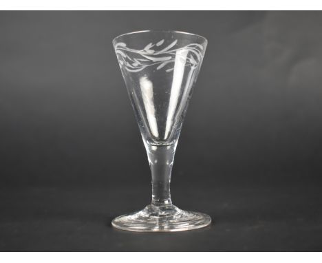 A Small Etched Georgian Gin Glass with Folded Foot, 11cm High
