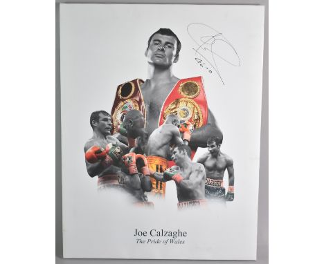 A Mounted but Unframed Autographed Boxing Print, Joe Calzaghe, Signed at The Buttermarket Shrewsbury, 50 X 65cm
