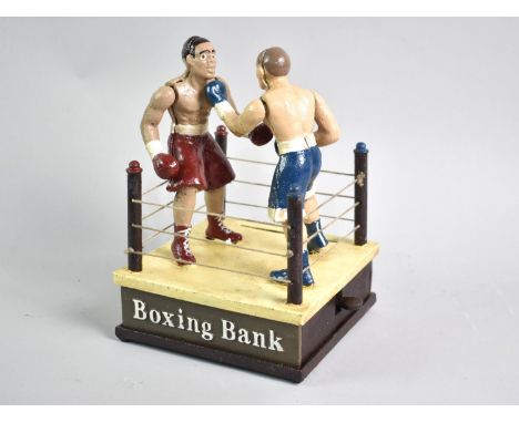 A Reproduction Cold Painted Cast Metal Novelty American Style Money Bank, "The Boxing Bank", Working Order, 21cm High, Plus V